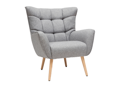 Fauteuil scandinave en tissu gris clair et bois clair AVERY