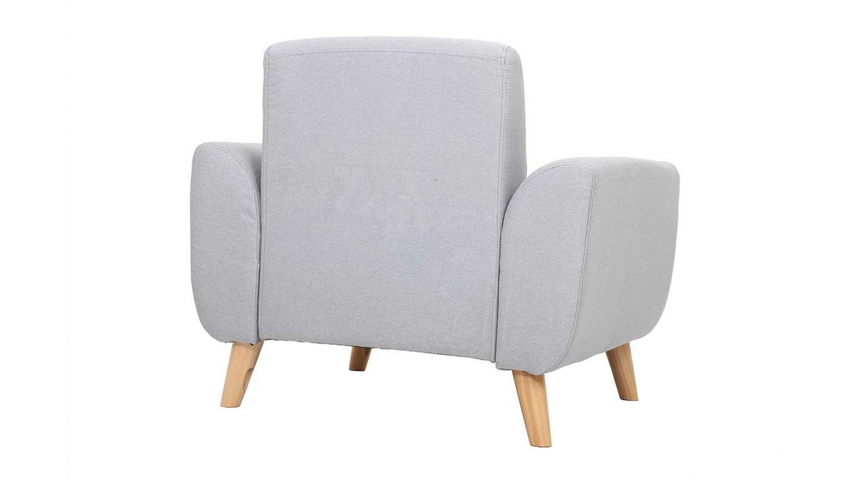 Fauteuil scandinave en tissu gris clair et bois clair EKTOR