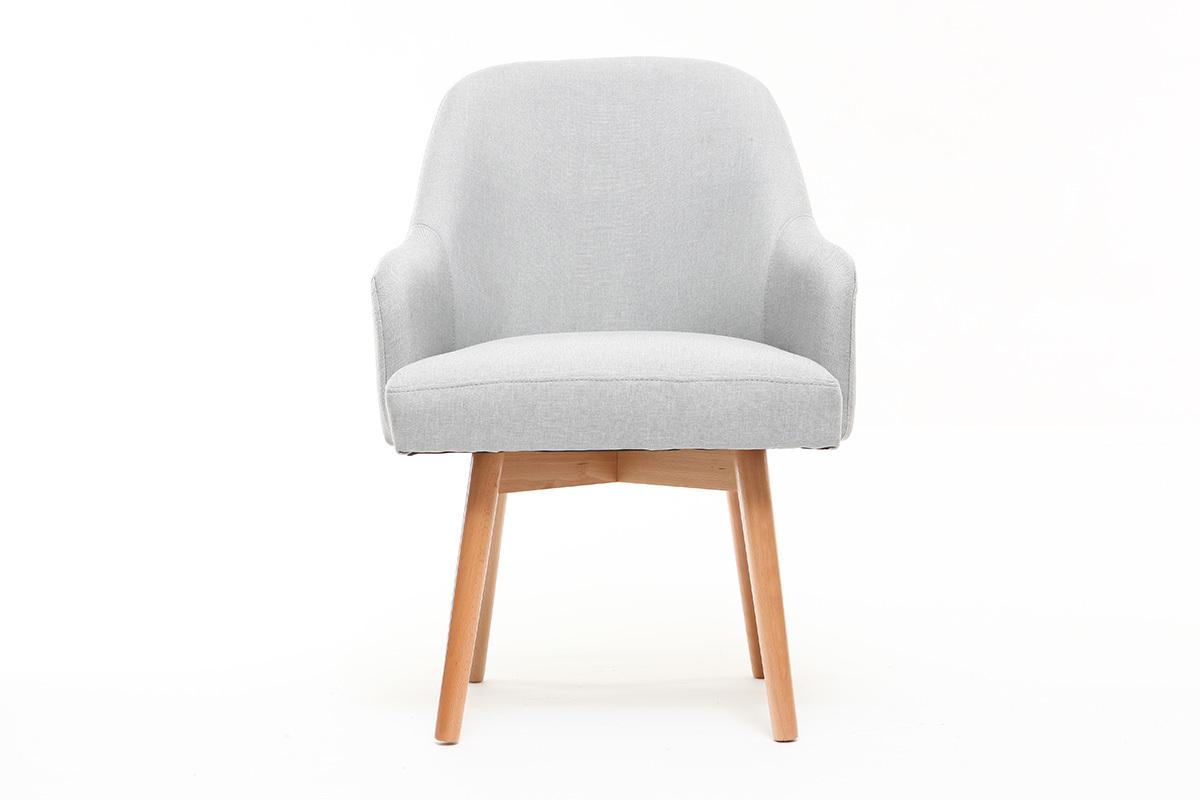 Fauteuil scandinave en tissu gris clair et bois clair MONA