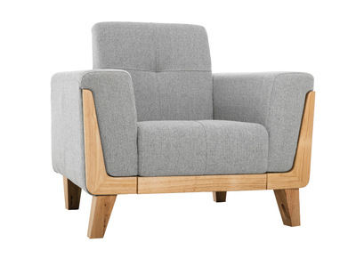 Fauteuil scandinave en tissu gris et bois clair FJORD