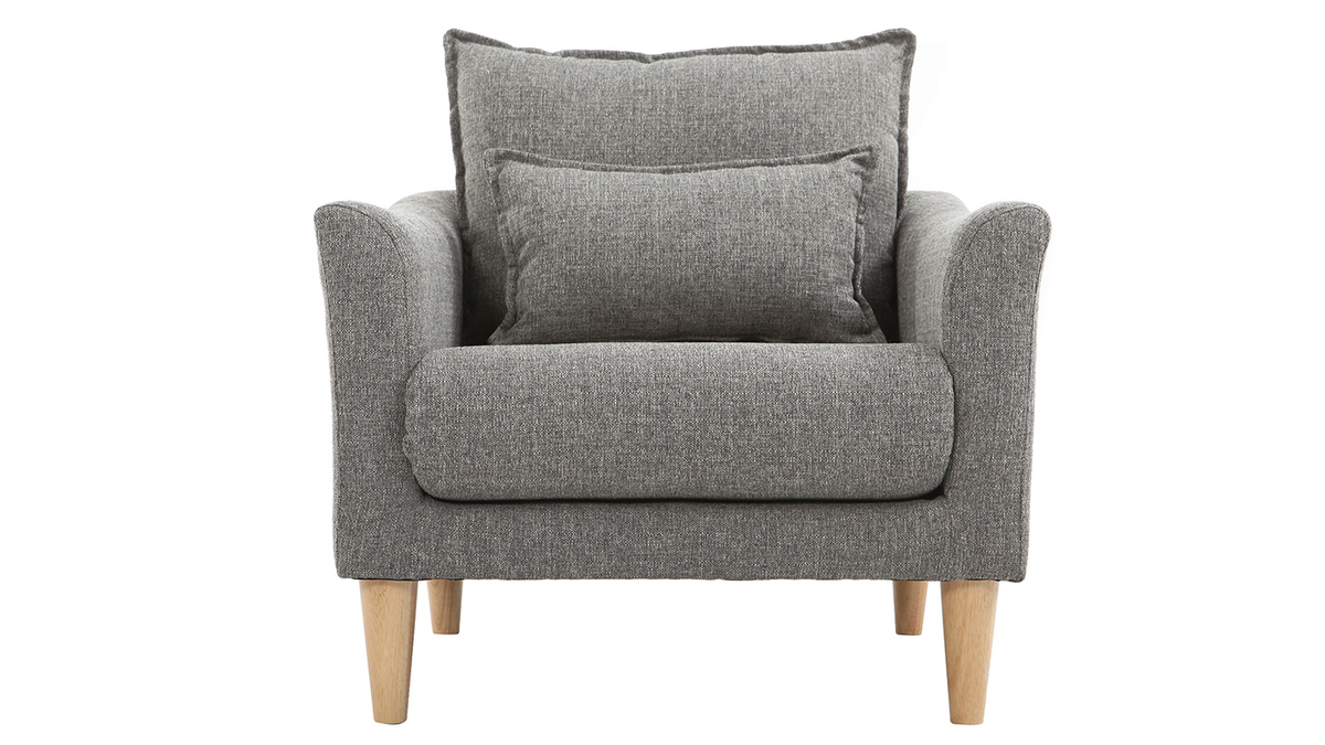 Fauteuil scandinave en tissu gris et bois clair KATE