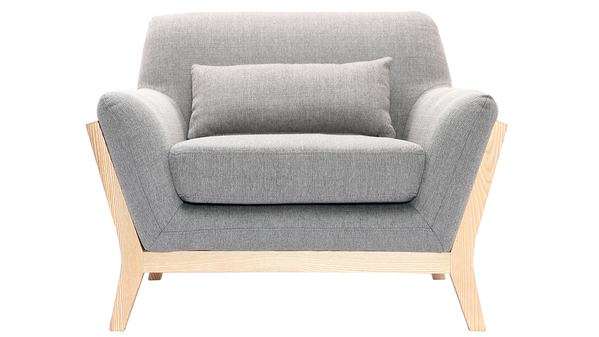 Fauteuil scandinave en tissu gris et bois clair massif YOKO