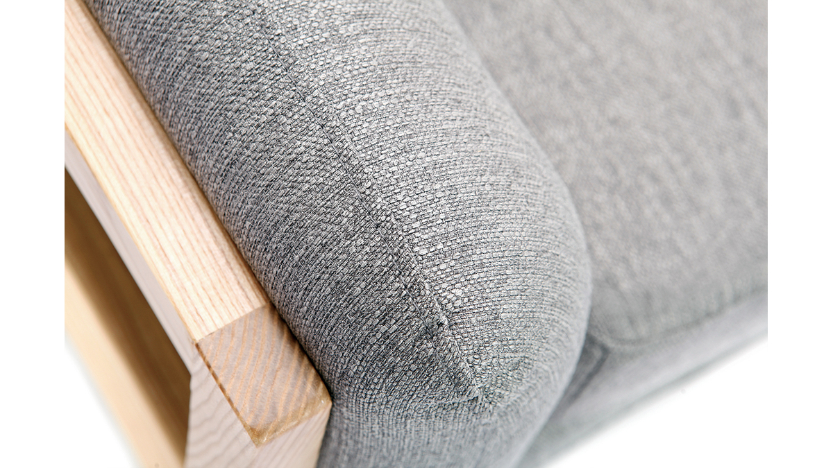 Fauteuil scandinave en tissu gris et bois clair massif YOKO