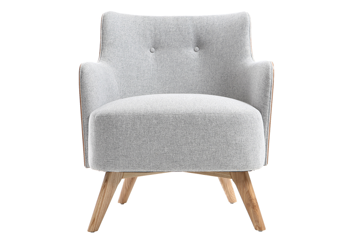 Fauteuil scandinave en tissu gris perle et bois clair VALMY