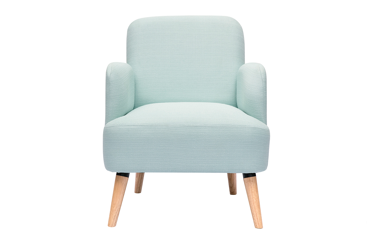 Fauteuil scandinave en tissu menthe  l'eau et bois clair ISKO