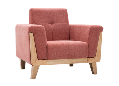 Fauteuil scandinave en tissu terracotta et bois clair FJORD