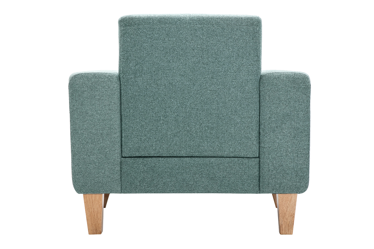 Fauteuil scandinave en tissu vert de gris et bois clair FJORD