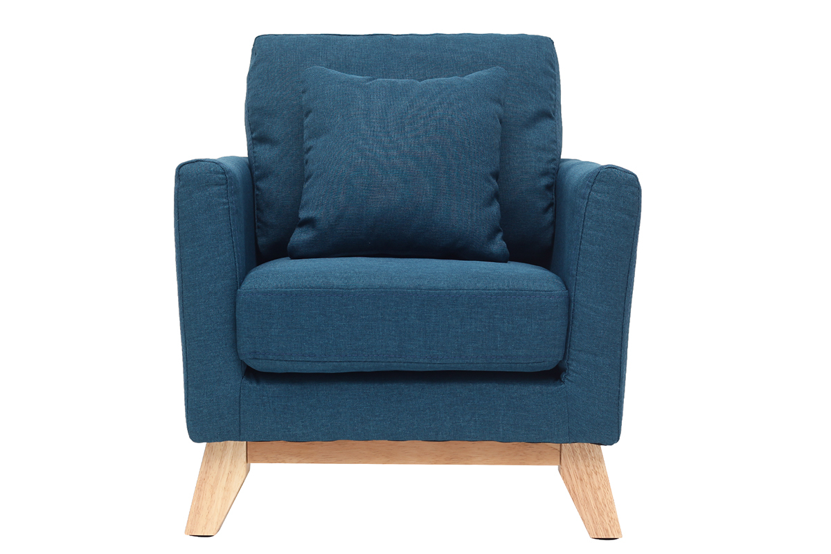 Fauteuil scandinave enfant d�houssable en tissu bleu canard et bois clair BABY OSLO