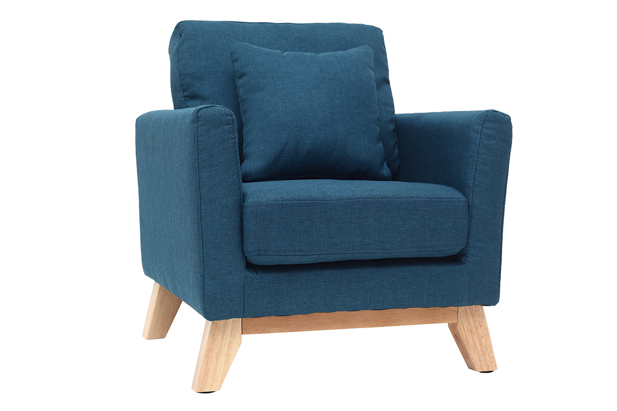 Fauteuil scandinave enfant d�houssable en tissu bleu canard et bois clair BABY OSLO