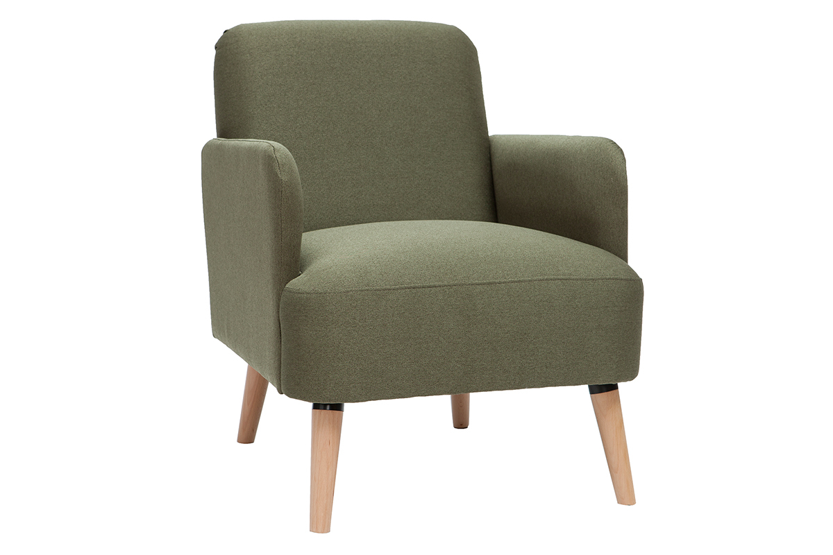 Fauteuil scandinave kaki et bois clair ISKO