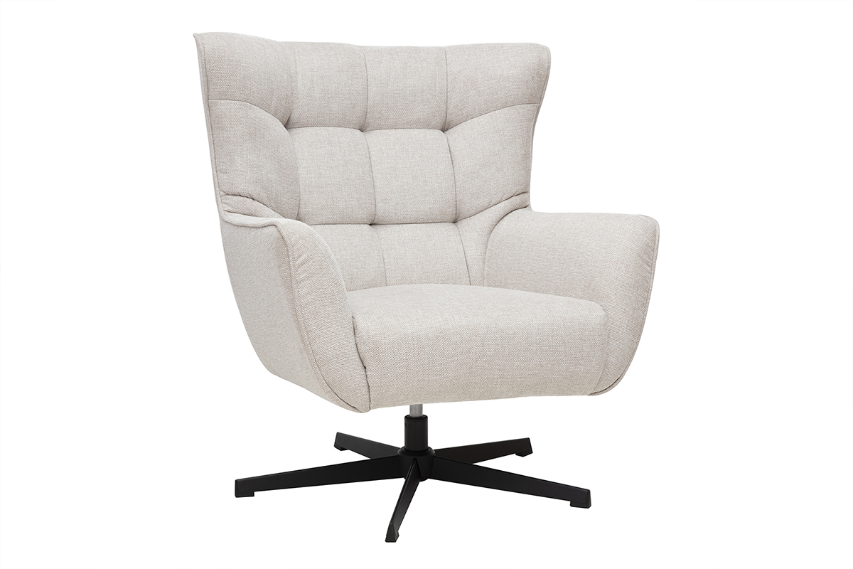 Fauteuil scandinave pivotant en tissu effet velours textur beige et mtal AVERY
