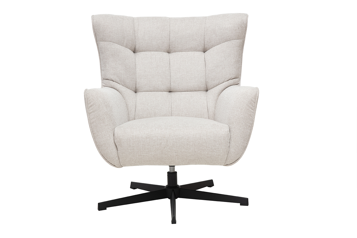 Fauteuil scandinave pivotant en tissu effet velours textur beige et mtal AVERY