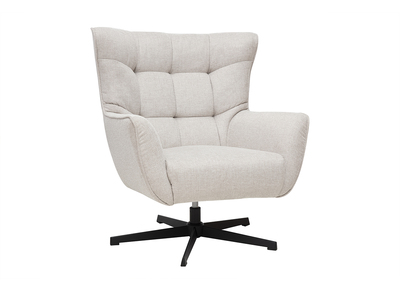 Fauteuil scandinave pivotant en tissu effet velours texturé beige et métal AVERY