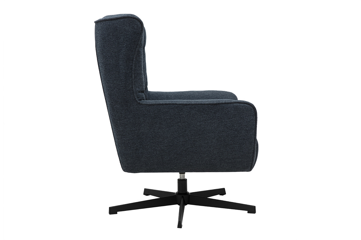 Fauteuil scandinave pivotant en tissu effet velours textur bleu fonc et mtal AVERY