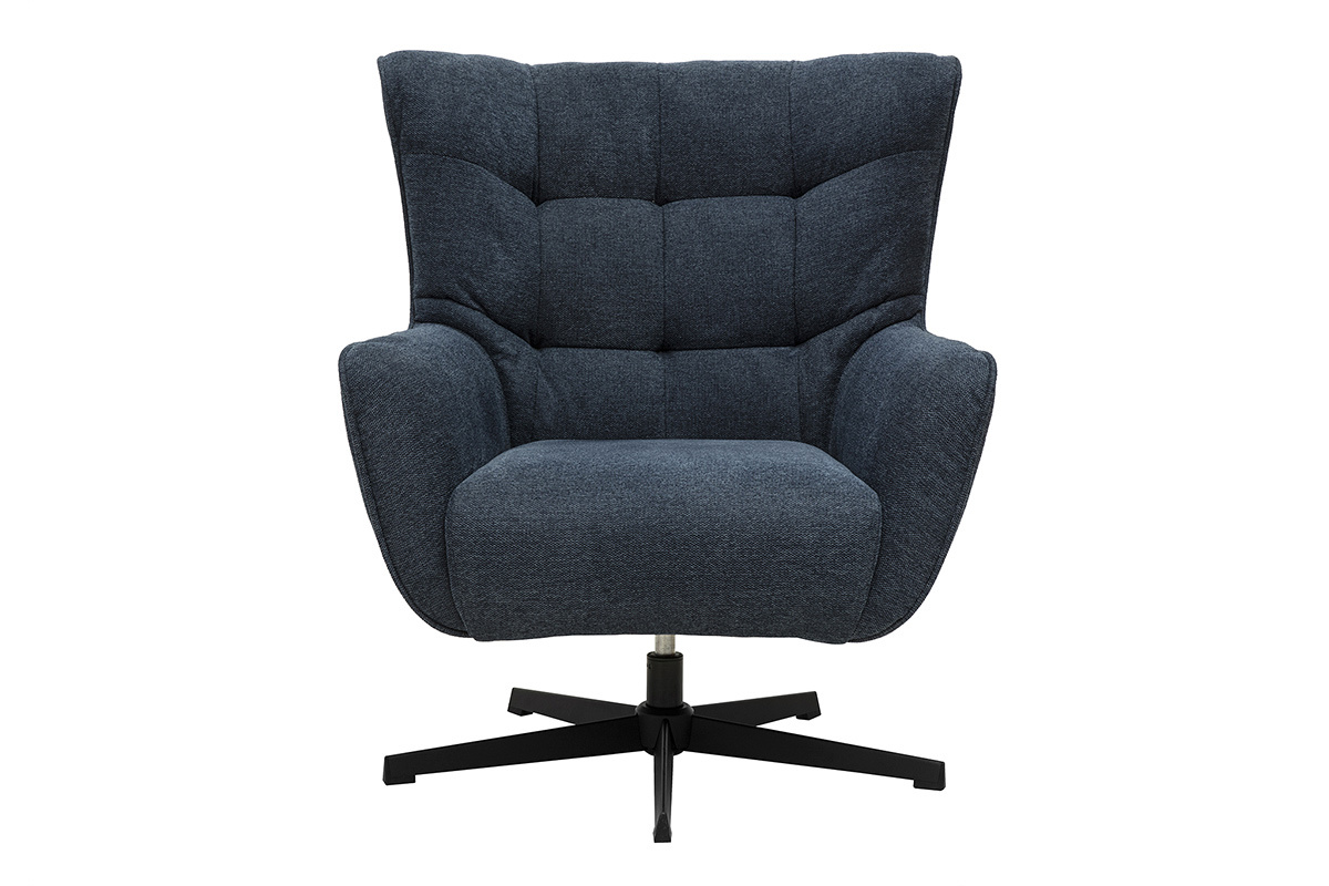 Fauteuil scandinave pivotant en tissu effet velours textur bleu fonc et mtal AVERY