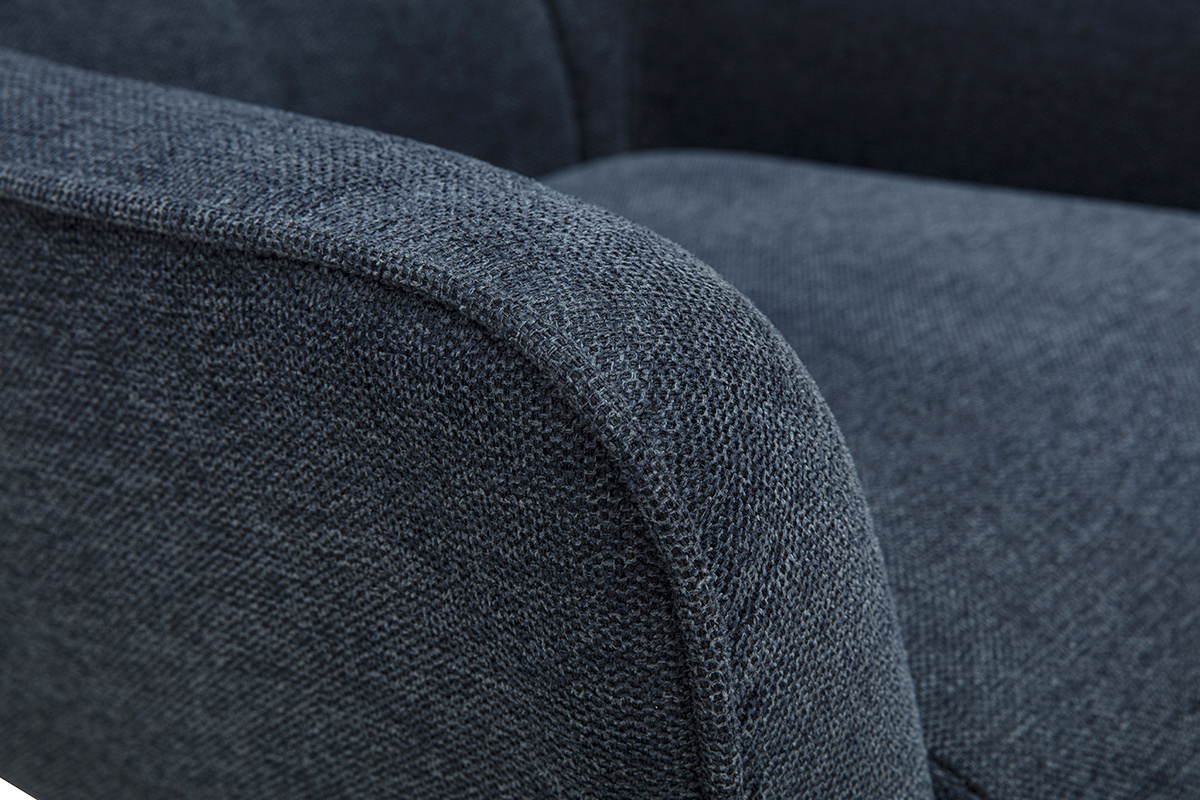 Fauteuil scandinave pivotant en tissu effet velours textur bleu fonc et mtal AVERY