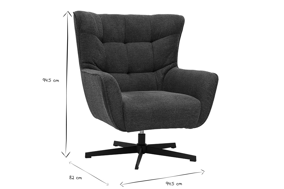 Fauteuil scandinave pivotant en tissu effet velours textur bleu fonc et mtal AVERY