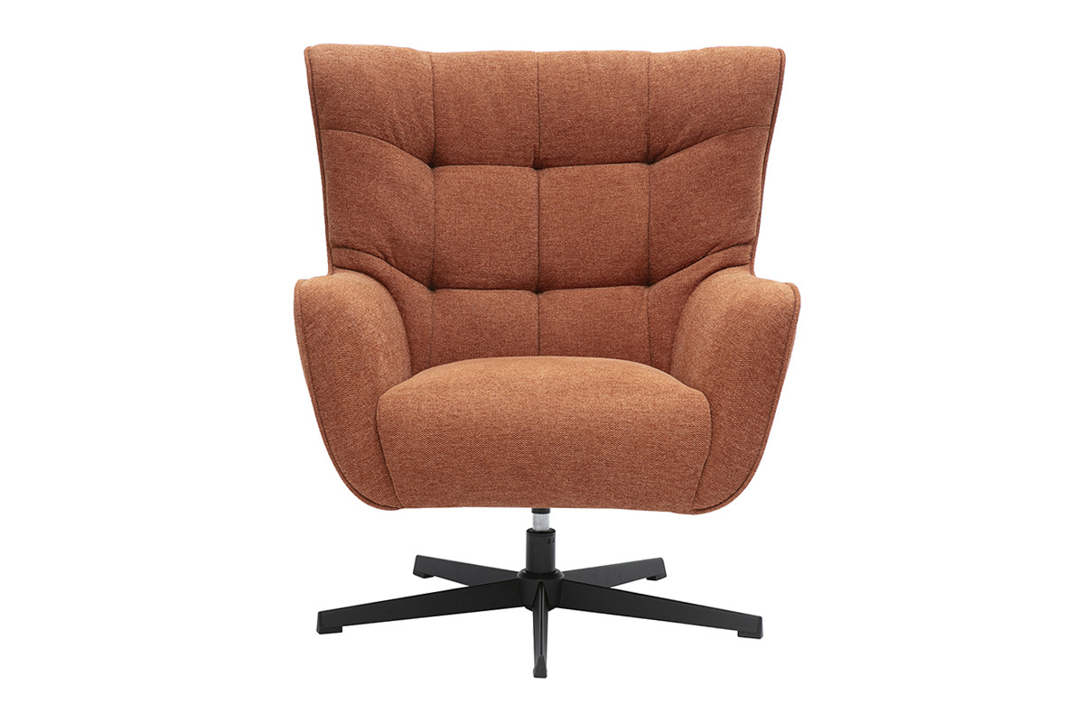 Fauteuil scandinave pivotant en tissu effet velours textur terre brle et mtal AVERY