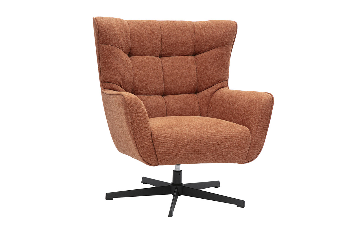 Fauteuil scandinave pivotant en tissu effet velours textur terre brle et mtal AVERY