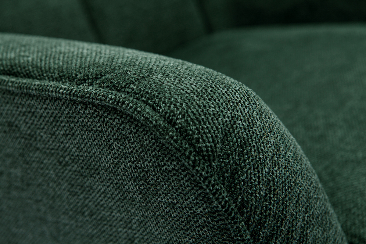 Fauteuil scandinave tissu effet velours textur vert fonc et bois clair AVERY