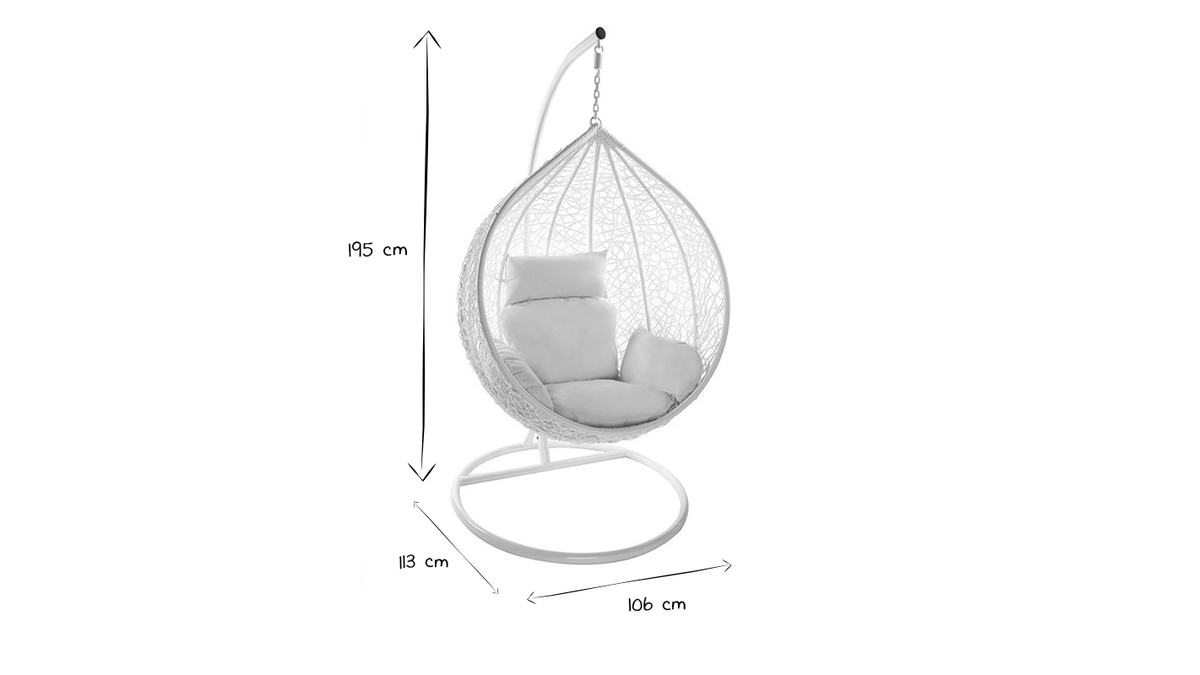 Fauteuil suspendu blanc  sur pied en rsine et mtal MOJO