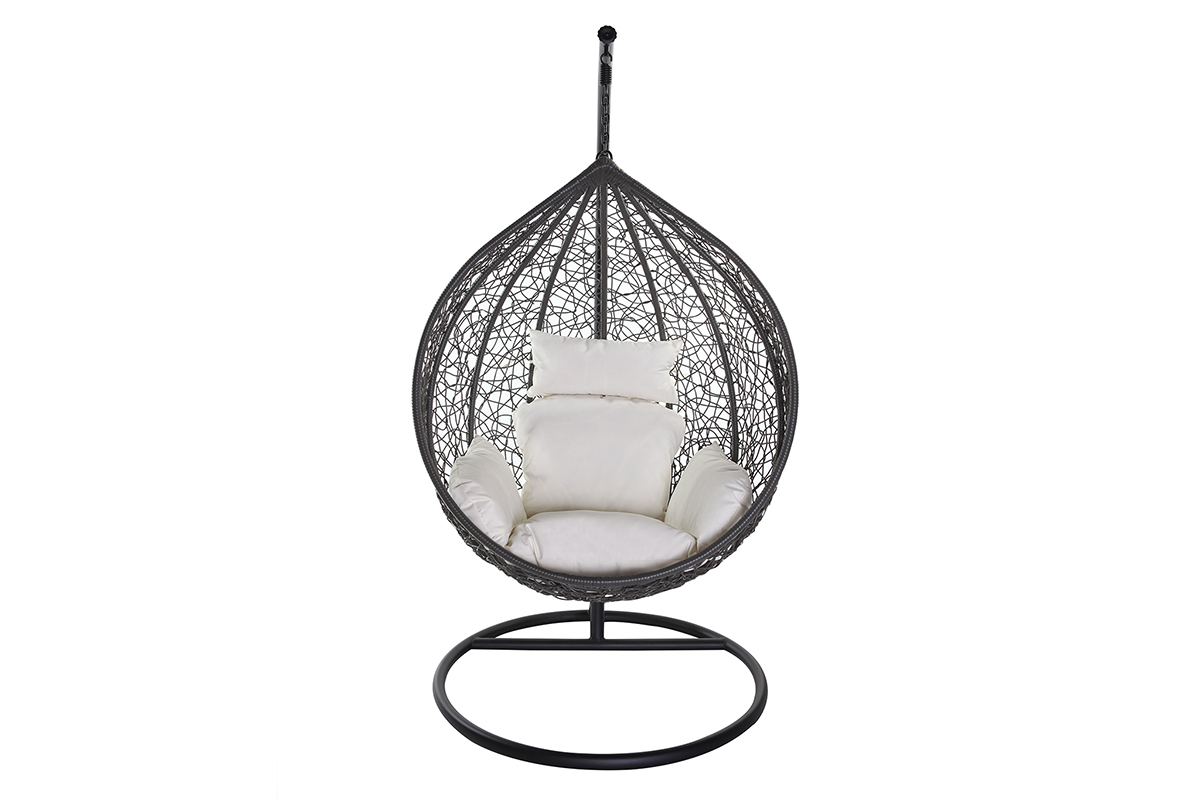 Fauteuil suspendu gris sur pied en rsine et mtal noir MOJO