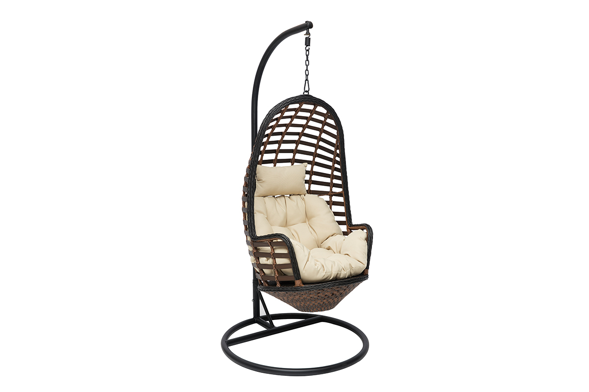 Fauteuil suspendu int�rieur/ext�rieur effet rotin et m�tal LOMBOCK