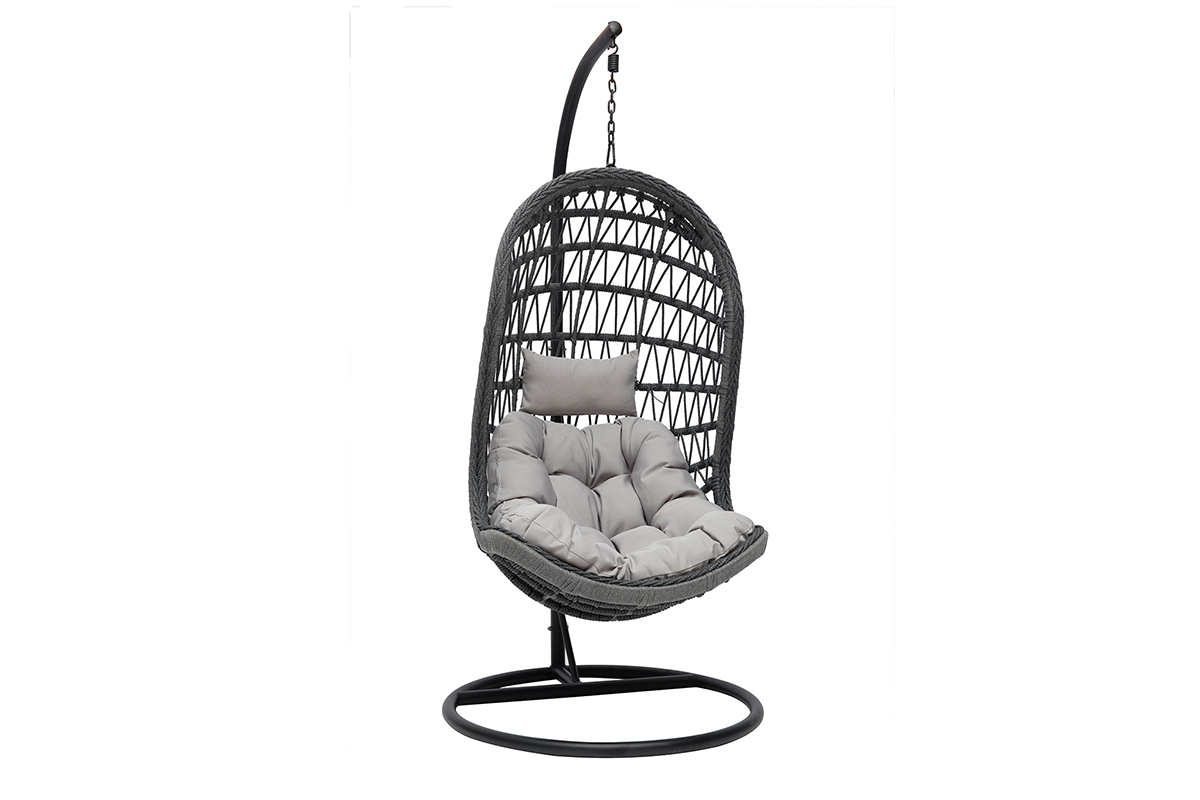 Fauteuil suspendu intrieur/extrieur en corde grise et mtal BAIA