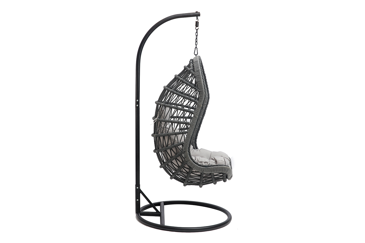 Fauteuil suspendu intrieur/extrieur en corde grise et mtal BAIA