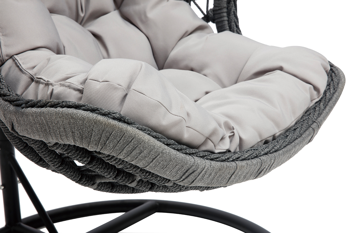 Fauteuil suspendu intrieur/extrieur en corde grise et mtal BAIA