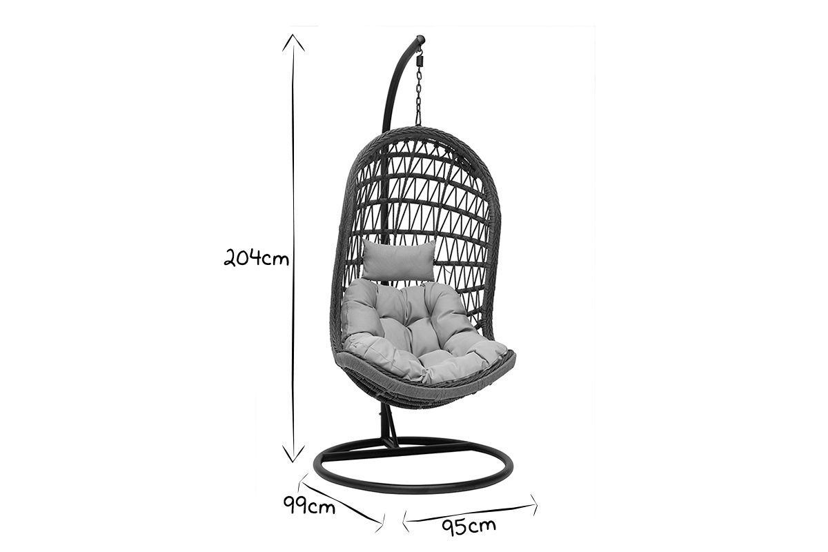 Fauteuil suspendu intrieur/extrieur en corde grise et mtal BAIA