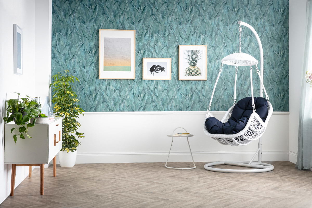 Fauteuil suspendu mtal blanc et tissu bleu fonc BALI