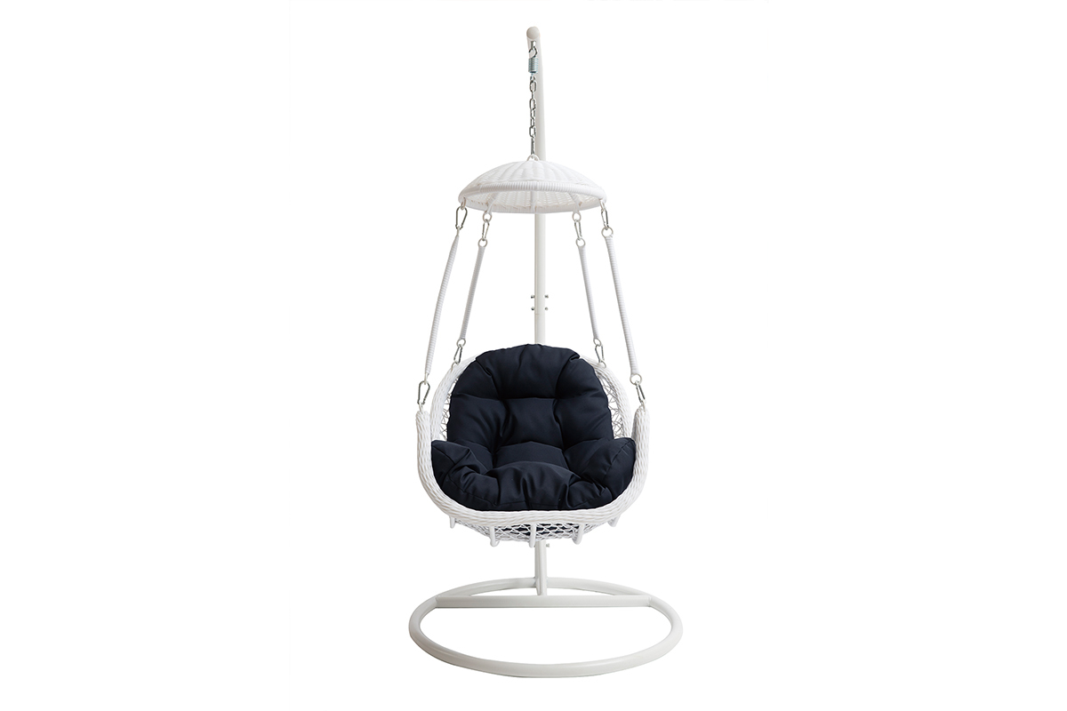 Fauteuil suspendu mtal blanc et tissu bleu fonc BALI