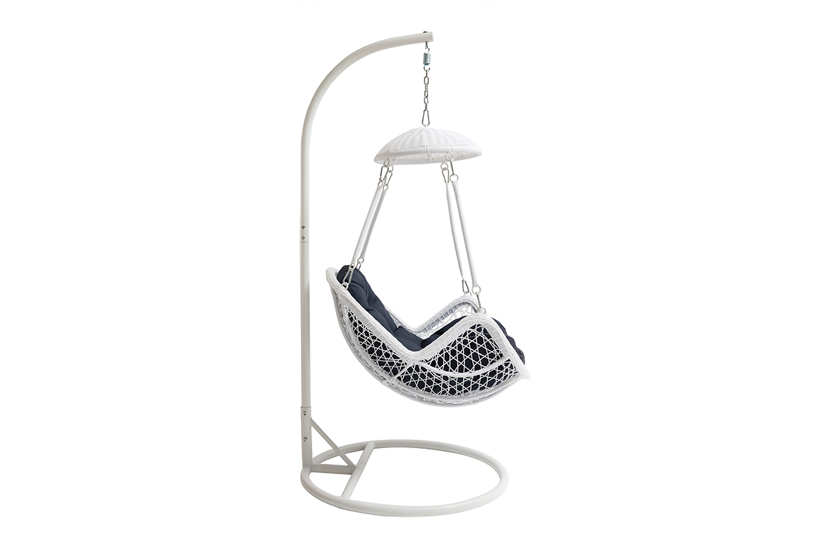 Fauteuil suspendu mtal blanc et tissu bleu fonc BALI