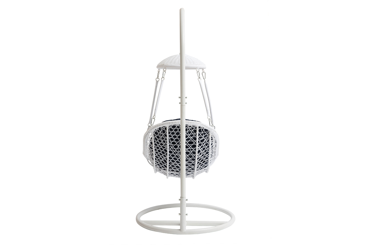 Fauteuil suspendu mtal blanc et tissu bleu fonc BALI