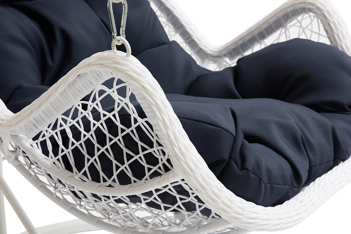 Fauteuil suspendu mtal blanc et tissu bleu fonc BALI