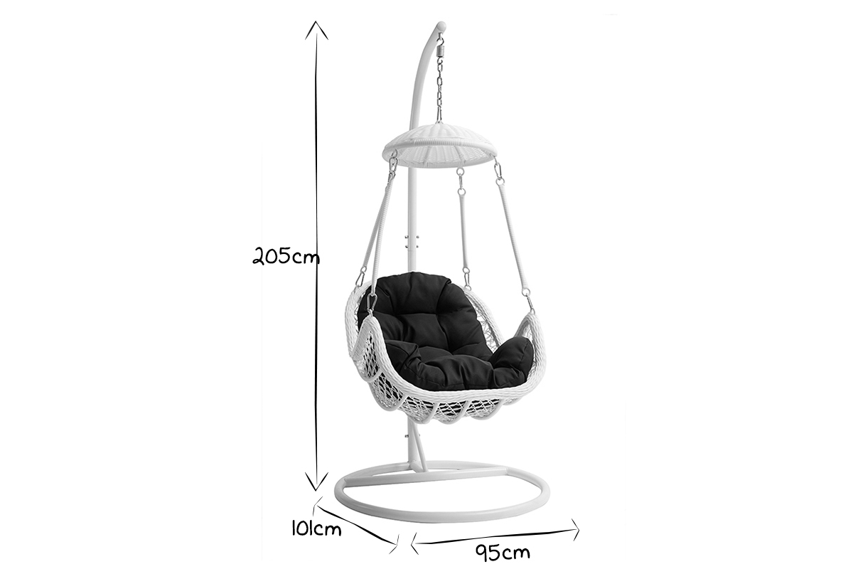 Fauteuil suspendu mtal blanc et tissu bleu fonc BALI