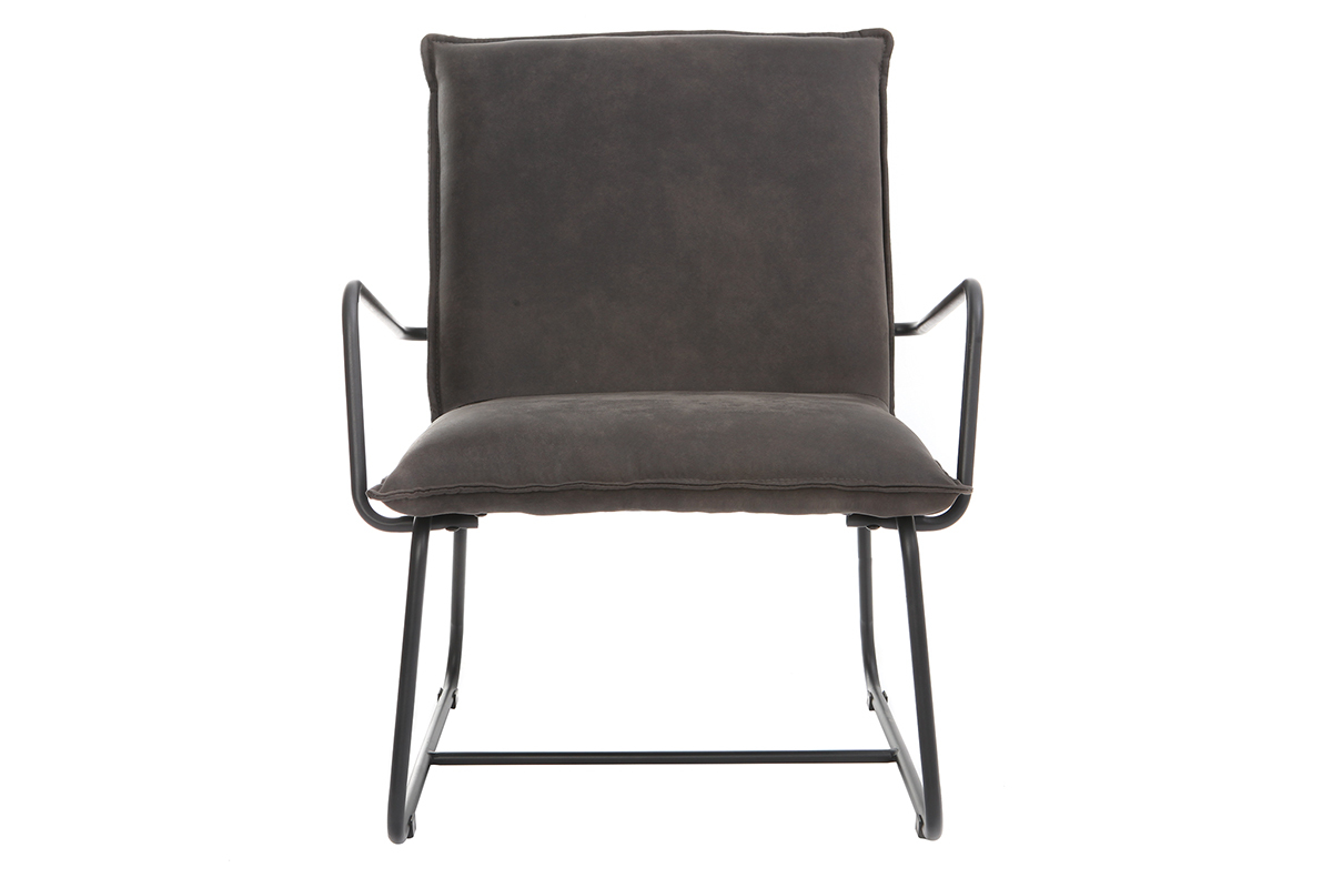 Fauteuil vintage gris anthracite et structure m�tal noir MERCY