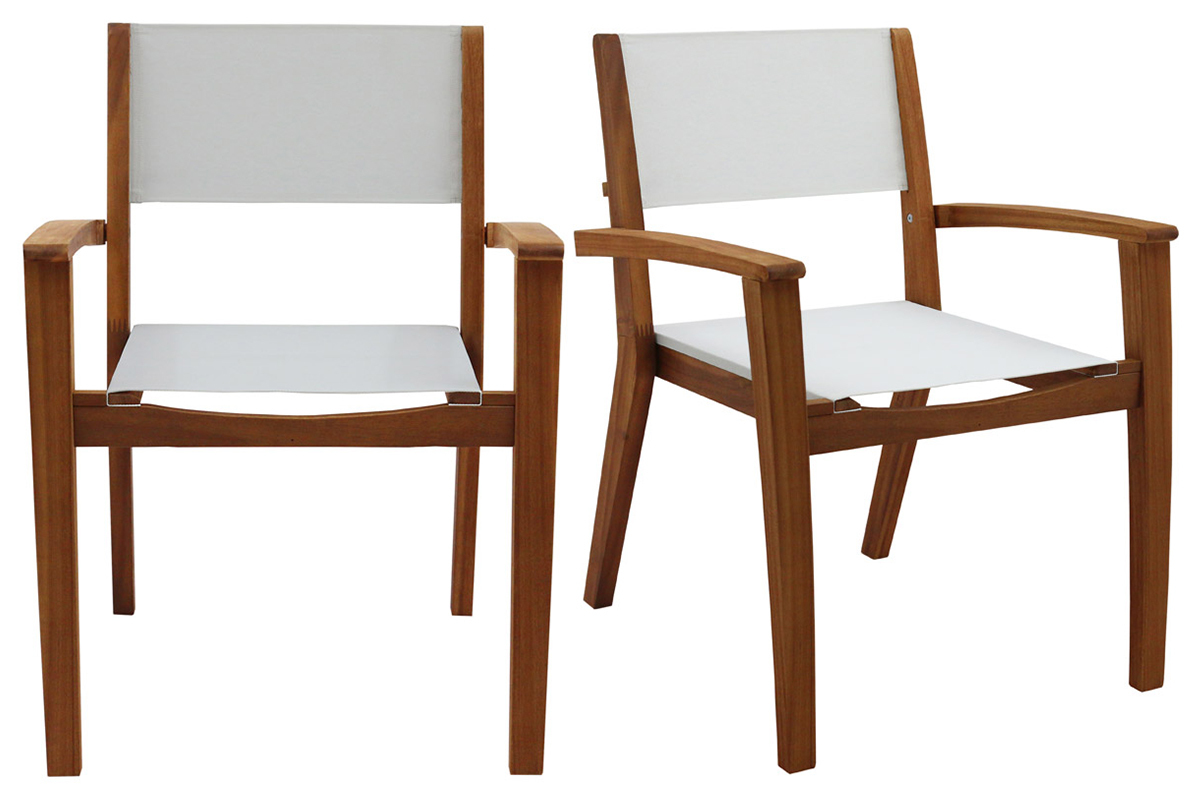 Fauteuils de jardin blanc et bois massif (lot de 2) ASTERA