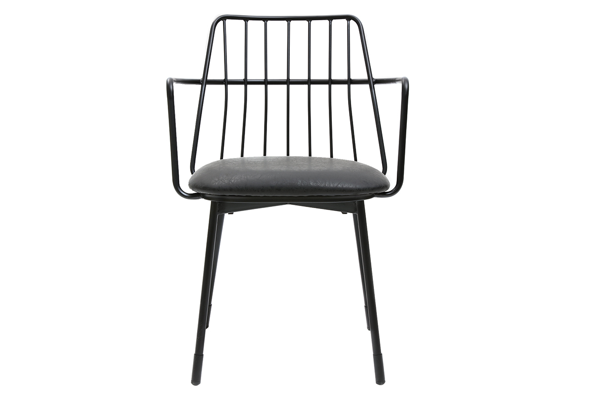 Fauteuils de table design en mtal noir avec coussin (lot de 2) GRID