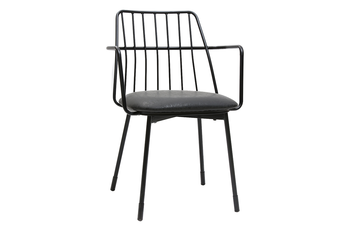 Fauteuils de table design en mtal noir avec coussin (lot de 2) GRID