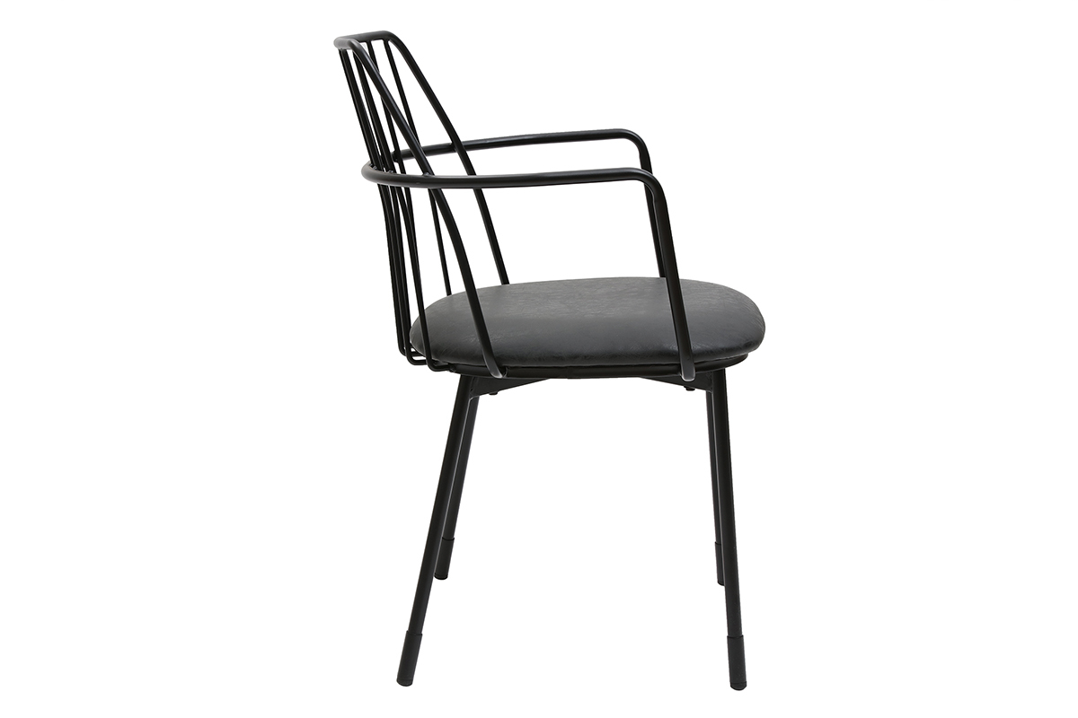 Fauteuils de table design en mtal noir avec coussin (lot de 2) GRID
