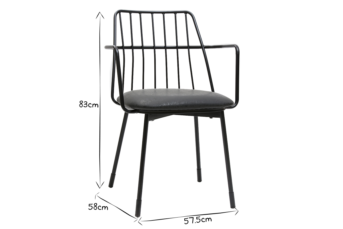 Fauteuils de table design en mtal noir avec coussin (lot de 2) GRID