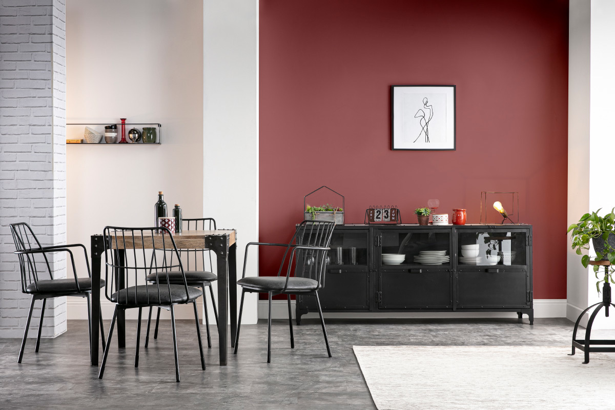 Fauteuils de table design en mtal noir avec coussin (lot de 2) GRID
