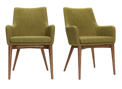 Fauteuils design en bois et tissu vert (lot de 2) SHANA