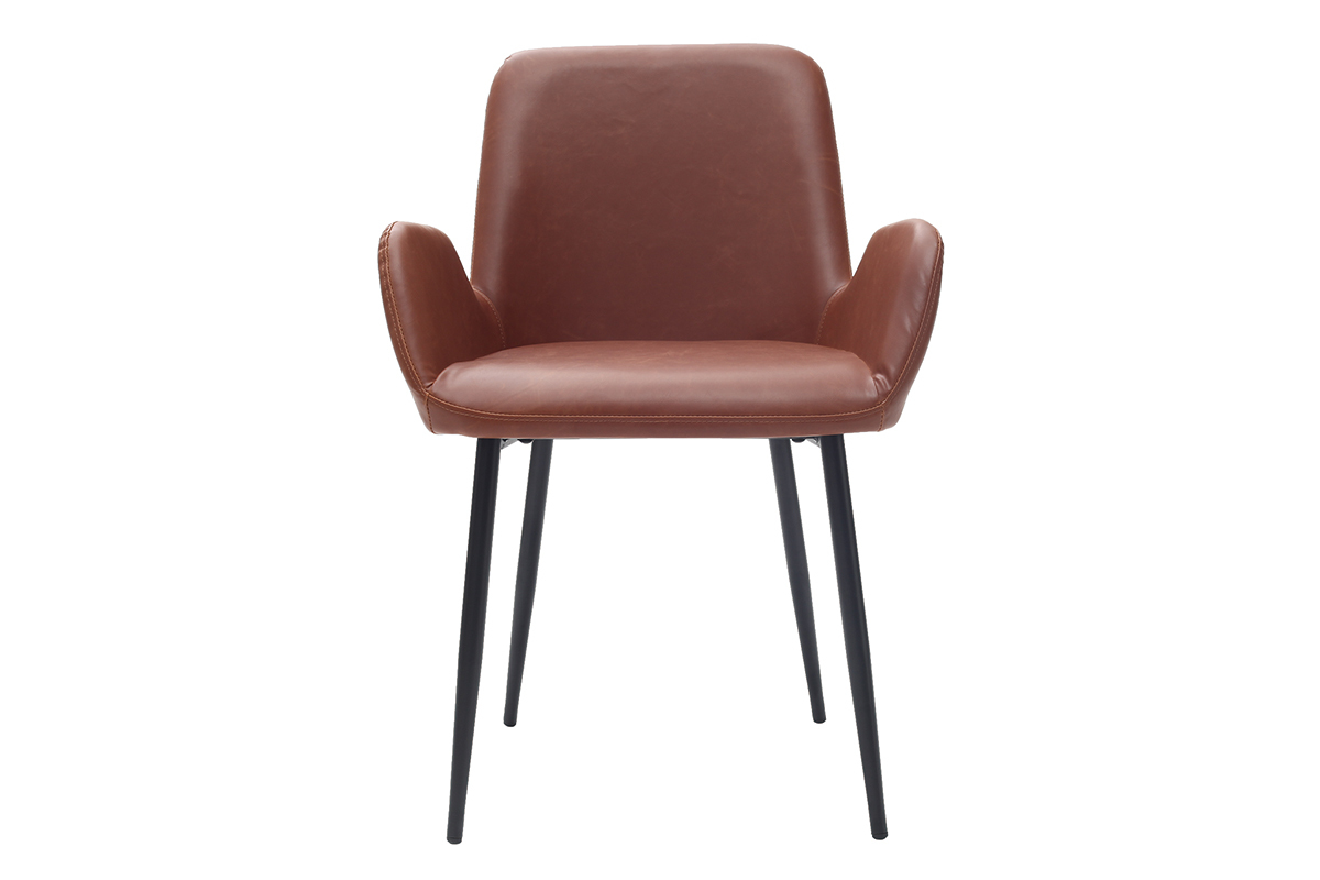 Fauteuils vintage marron clair avec pieds m�tal noirs (lot de 2) TIKA