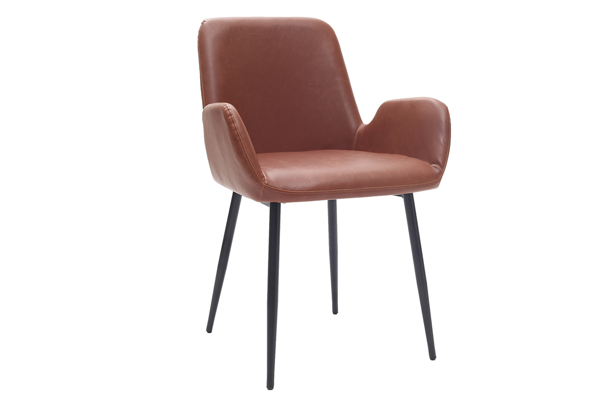 Fauteuils vintage marron clair avec pieds m�tal noirs (lot de 2) TIKA