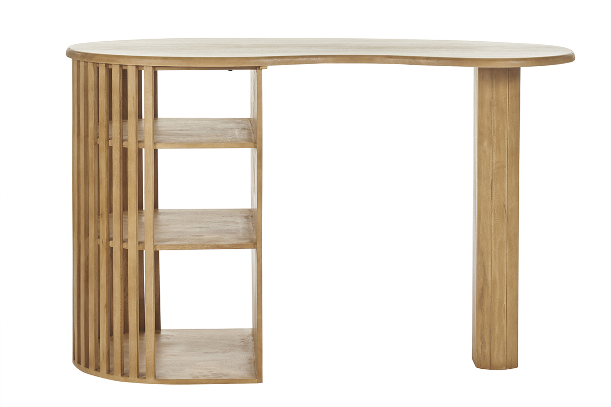 Ilot - table de bar avec rangements en bois clair manguier massif H90 cm LOBIO