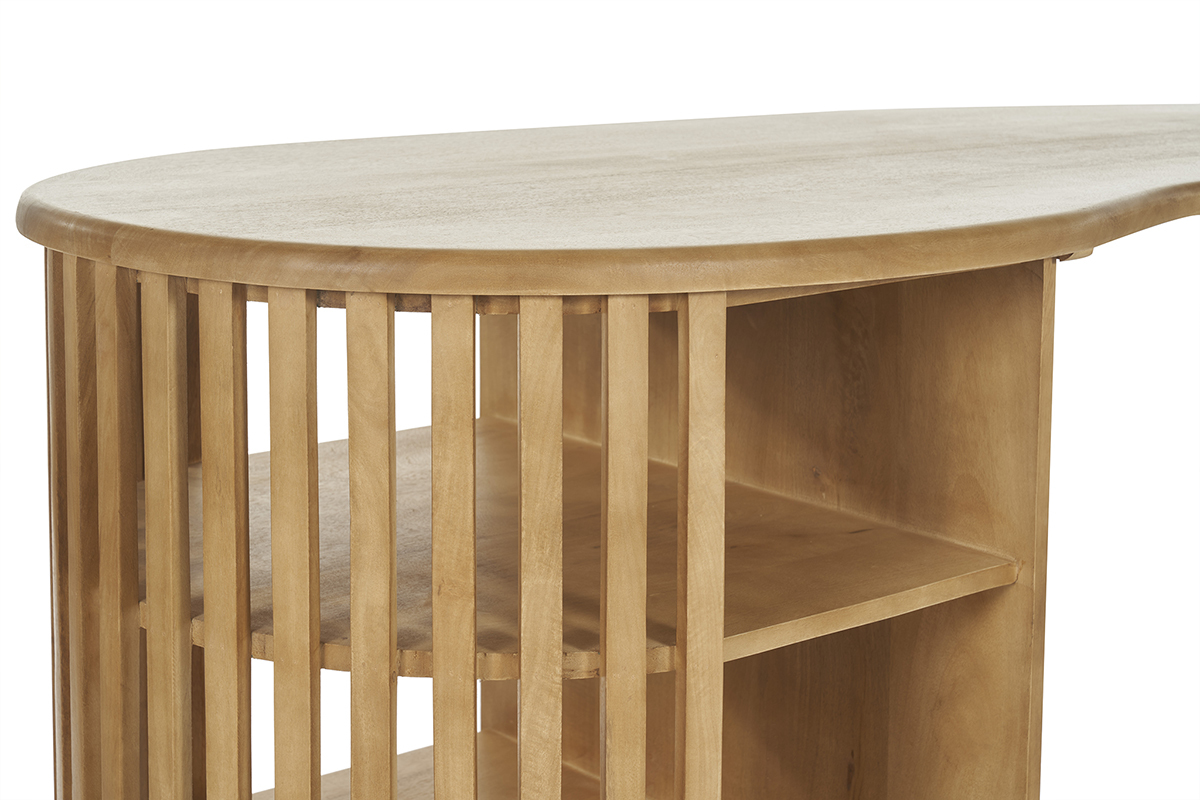 Ilot - table de bar avec rangements en bois clair manguier massif H90 cm LOBIO