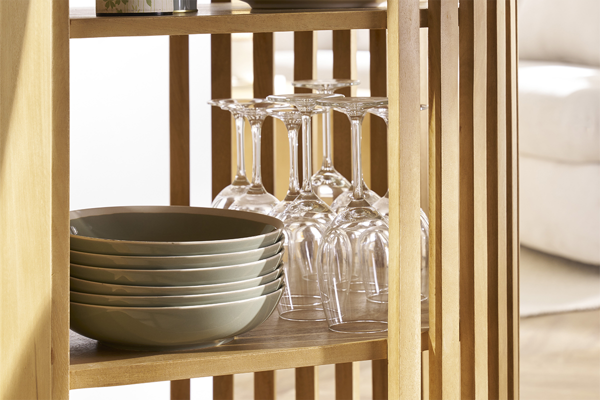 Ilot - table de bar avec rangements en bois clair manguier massif H90 cm LOBIO